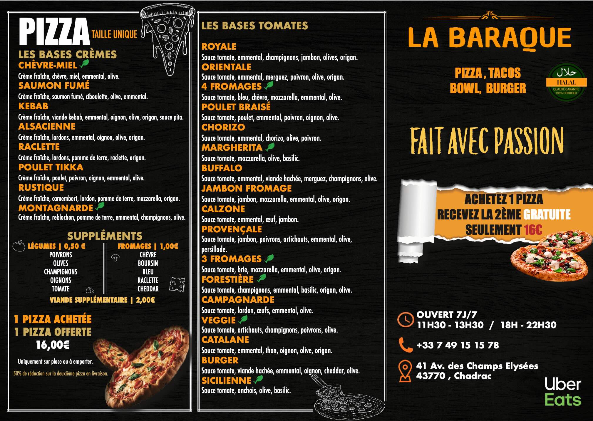La Baraque Menu Pizza