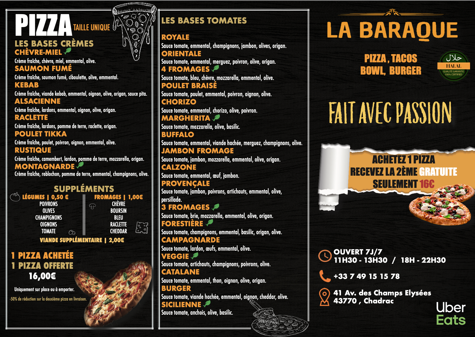 La Baraque Menu Pizza